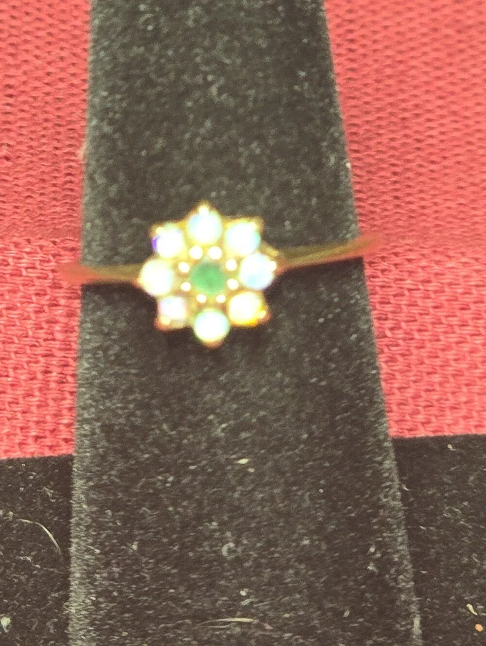 Size 7 10k Gold Opal Flower Cluster & Emerald Ring 2.0g